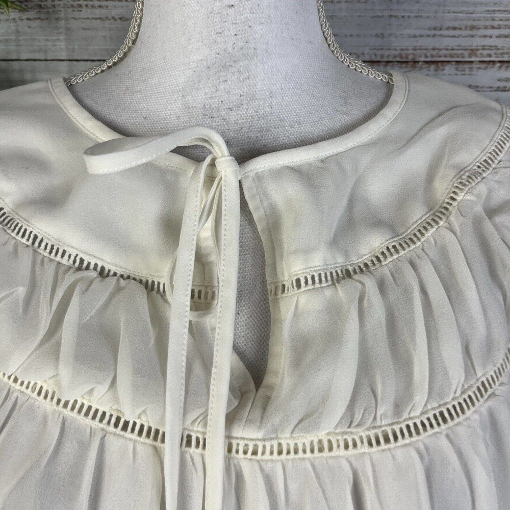 Ann Taylor Blouse Top size Small Cream Ivory Sheer Bow Peasant Prairie Wedding - Picture 5 of 13